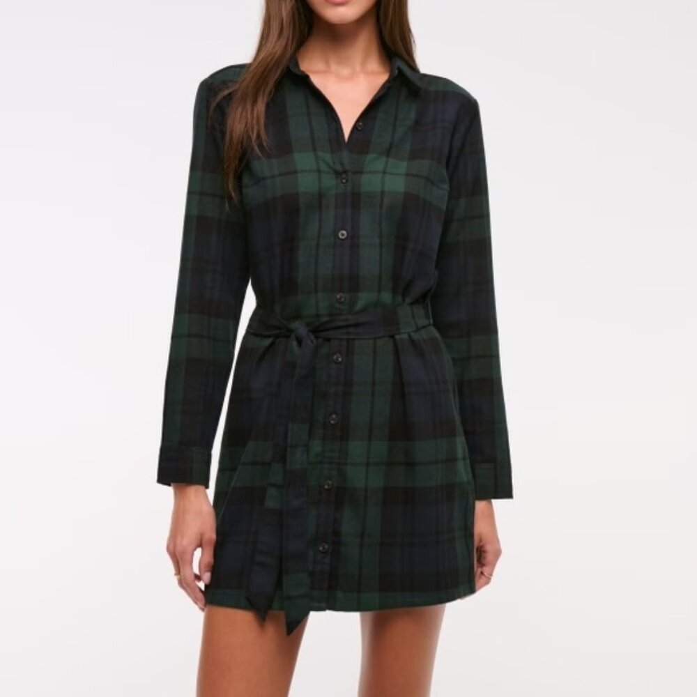 Abercrombie & Fitch Flannel Shirt Dress Green Plaid Sz M